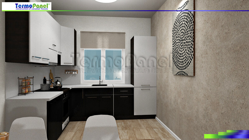 3D-визуализация интерьера проекта дома из СИП-панелей кухня 2